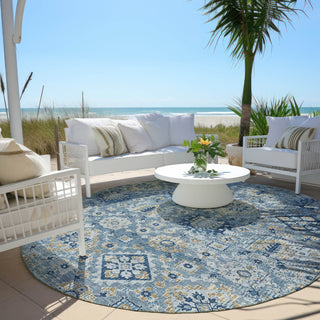 Piper Looms Chantille Global ACN1998 Denim Machine Washable Area Rug Round Outdoor Lifestyle Image Feature