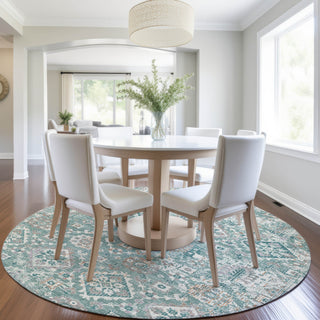 Piper Looms Chantille Global ACN1998 Seafoam Machine Washable Area Rug Round Lifestyle Image Feature