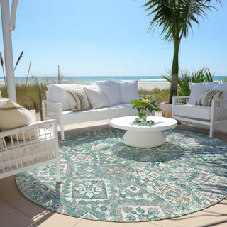 Piper Looms Chantille Global ACN1998 Seafoam Machine Washable Area Rug Round Outdoor Lifestyle Image Feature