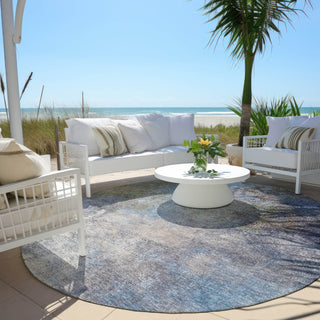 Piper Looms Chantille Abstract ACN1999 Denim Machine Washable Area Rug Round Outdoor Lifestyle Image Feature