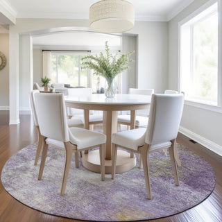 Piper Looms Chantille Abstract ACN1999 Purple Machine Washable Area Rug Round Lifestyle Image Feature