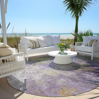 Piper Looms Chantille Abstract ACN1999 Purple Machine Washable Area Rug Round Outdoor Lifestyle Image Feature