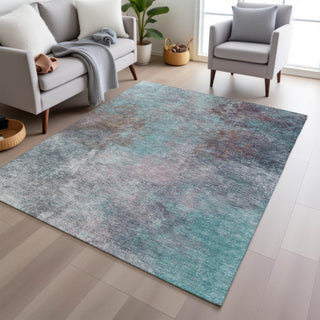 Piper Looms Chantille Abstract ACN1999 Teal Machine Washable Area Rug Lifestyle Image Feature