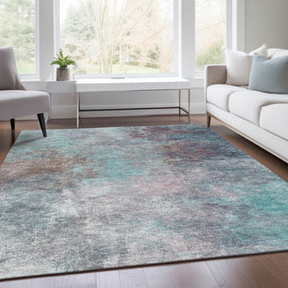 Piper Looms Chantille Abstract ACN1999 Teal Machine Washable Area Rug Lifestyle Image Feature
