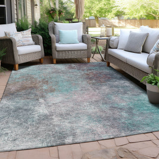 Piper Looms Chantille Abstract ACN1999 Teal Machine Washable Area Rug Outdoor Lifestyle Image Feature