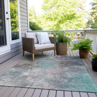 Piper Looms Chantille Abstract ACN1999 Teal Machine Washable Area Rug Outdoor Lifestyle Image Feature