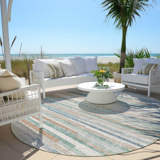Piper Looms Chantille Stripes ACN2000 Linen Machine Washable Area Rug Round Outdoor Lifestyle Image Feature