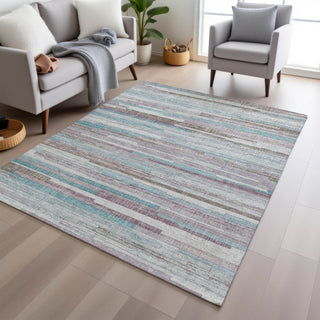 Piper Looms Chantille Stripes ACN2000 Teal Machine Washable Area Rug Lifestyle Image Feature