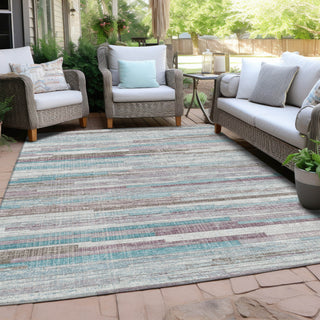 Piper Looms Chantille Stripes ACN2000 Teal Machine Washable Area Rug Outdoor Lifestyle Image Feature