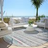 Piper Looms Chantille Stripes ACN2000 Teal Machine Washable Area Rug Round Outdoor Lifestyle Image Feature