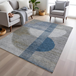 Piper Looms Chantille Geometric ACN2001 Denim Machine Washable Area Rug Lifestyle Image Feature