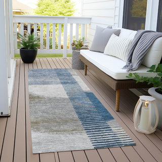 Piper Looms Chantille Geometric ACN2001 Denim Machine Washable Area Rug Runner Outdoor Lifestyle Image Feature
