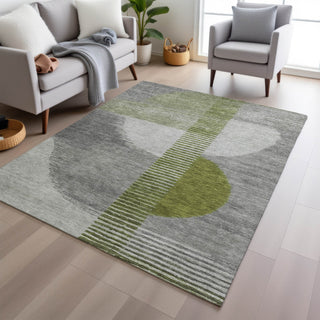 Piper Looms Chantille Geometric ACN2001 Olive Machine Washable Area Rug Lifestyle Image Feature