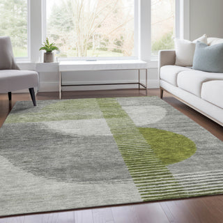 Piper Looms Chantille Geometric ACN2001 Olive Machine Washable Area Rug Lifestyle Image Feature