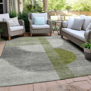 Piper Looms Chantille Geometric ACN2001 Olive Machine Washable Area Rug Outdoor Lifestyle Image Feature