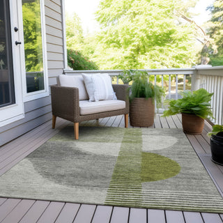 Piper Looms Chantille Geometric ACN2001 Olive Machine Washable Area Rug Outdoor Lifestyle Image Feature