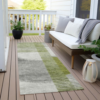 Piper Looms Chantille Geometric ACN2001 Olive Machine Washable Area Rug Runner Outdoor Lifestyle Image Feature