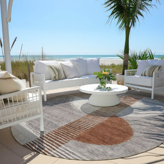 Piper Looms Chantille Geometric ACN2001 Taupe Machine Washable Area Rug Round Outdoor Lifestyle Image Feature
