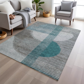 Piper Looms Chantille Geometric ACN2001 Teal Machine Washable Area Rug Lifestyle Image Feature