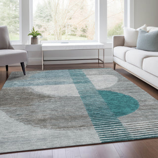 Piper Looms Chantille Geometric ACN2001 Teal Machine Washable Area Rug Lifestyle Image Feature