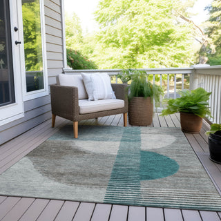 Piper Looms Chantille Geometric ACN2001 Teal Machine Washable Area Rug Outdoor Lifestyle Image Feature