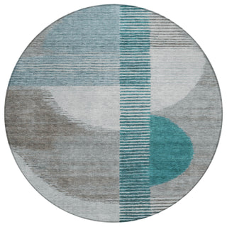 Piper Looms Chantille Geometric ACN2001 Teal Machine Washable Area Rug Round Main Image