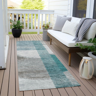 Piper Looms Chantille Geometric ACN2001 Teal Machine Washable Area Rug Runner Outdoor Lifestyle Image Feature