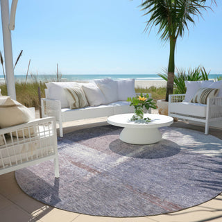 Piper Looms Chantille Abstract ACN2002 Lavender Machine Washable Area Rug Round Outdoor Lifestyle Image Feature