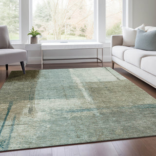 Piper Looms Chantille Abstract ACN2002 Seafoam Machine Washable Area Rug Lifestyle Image Feature