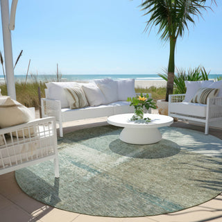 Piper Looms Chantille Abstract ACN2002 Seafoam Machine Washable Area Rug Round Outdoor Lifestyle Image Feature