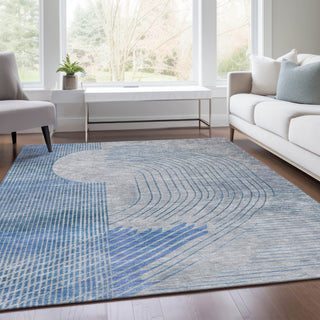 Piper Looms Chantille Geometric ACN2003 Blue Machine Washable Area Rug Lifestyle Image Feature