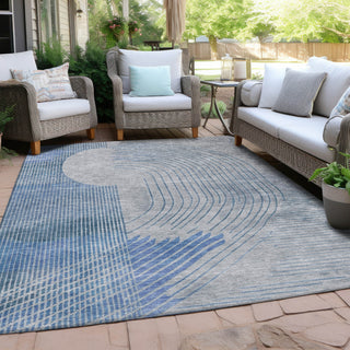 Piper Looms Chantille Geometric ACN2003 Blue Machine Washable Area Rug Outdoor Lifestyle Image Feature