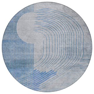 Piper Looms Chantille Geometric ACN2003 Blue Machine Washable Area Rug Round Main Image