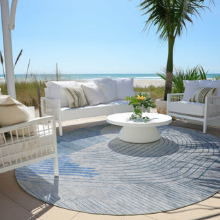 Piper Looms Chantille Geometric ACN2003 Blue Machine Washable Area Rug Round Outdoor Lifestyle Image Feature