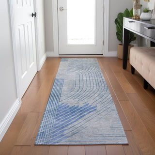 Piper Looms Chantille Geometric ACN2003 Blue Machine Washable Area Rug Runner Lifestyle Image Feature
