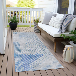 Piper Looms Chantille Geometric ACN2003 Blue Machine Washable Area Rug Runner Outdoor Lifestyle Image Feature