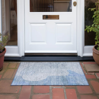Piper Looms Chantille Geometric ACN2003 Blue Machine Washable Area Rug Scatter Outdoor Lifestyle Image Feature