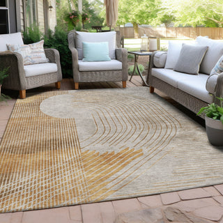Piper Looms Chantille Geometric ACN2003 Gold Machine Washable Area Rug Outdoor Lifestyle Image Feature