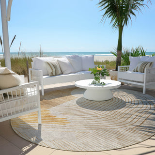 Piper Looms Chantille Geometric ACN2003 Gold Machine Washable Area Rug Round Outdoor Lifestyle Image Feature