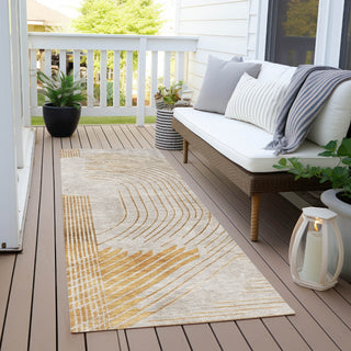 Piper Looms Chantille Geometric ACN2003 Gold Machine Washable Area Rug Runner Outdoor Lifestyle Image Feature