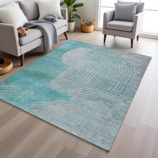 Piper Looms Chantille Geometric ACN2003 Teal Machine Washable Area Rug Lifestyle Image Feature