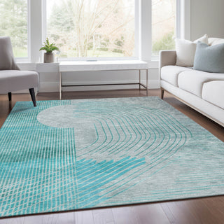 Piper Looms Chantille Geometric ACN2003 Teal Machine Washable Area Rug Lifestyle Image Feature