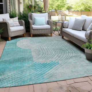 Piper Looms Chantille Geometric ACN2003 Teal Machine Washable Area Rug Outdoor Lifestyle Image Feature