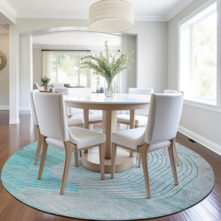Piper Looms Chantille Geometric ACN2003 Teal Machine Washable Area Rug Round Lifestyle Image Feature
