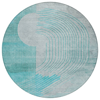 Piper Looms Chantille Geometric ACN2003 Teal Machine Washable Area Rug Round Main Image
