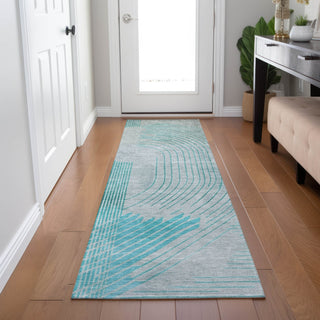 Piper Looms Chantille Geometric ACN2003 Teal Machine Washable Area Rug Runner Lifestyle Image Feature