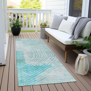 Piper Looms Chantille Geometric ACN2003 Teal Machine Washable Area Rug Runner Outdoor Lifestyle Image Feature