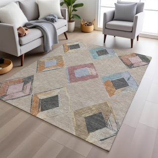 Piper Looms Chantille Geometric ACN2004 Beige Machine Washable Area Rug Lifestyle Image Feature