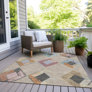 Piper Looms Chantille Geometric ACN2004 Beige Machine Washable Area Rug Outdoor Lifestyle Image Feature