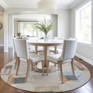 Piper Looms Chantille Geometric ACN2004 Beige Machine Washable Area Rug Round Lifestyle Image Feature